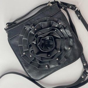 Steve Madden black small crossbody bag with studded rose